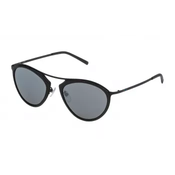 STING Unisex Sunglasses SST07552531X - Rectangular Black Frame, Grey Polycarbonate Lenses, UV400 Protection, 52mm Lens Width