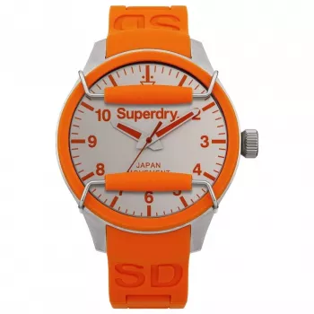 SUPERDRY Vyriškas analoginis kvarcinis laikrodis SYG125O 44mm Juodas ciferblatas Oranžinis silikoninis dirželis