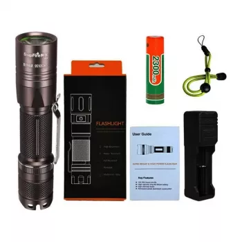 SUPERFIRE A6 žibintuvėlis - 1200 liumenų P50 LED, 280 m spindulys, USB įkraunamas, su priartinimu, IP44