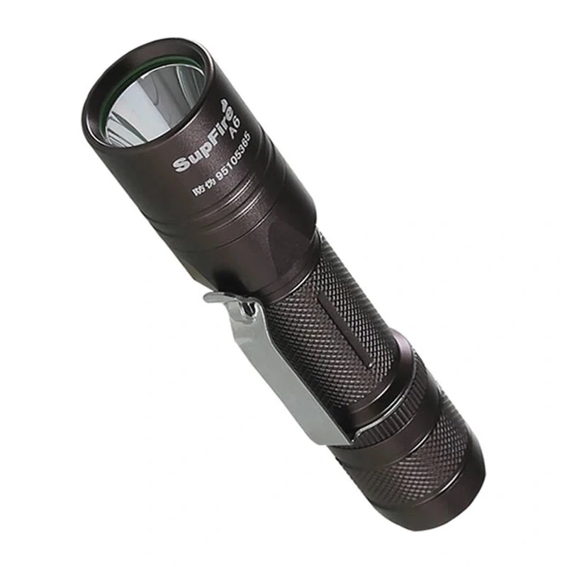 SUPERFIRE A6 žibintuvėlis - 1200 liumenų P50 LED, 280 m spindulys, USB įkraunamas, su priartinimu, IP44