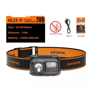 Superfire HL23-X 300 Lumen USB-C įkraunamas LED žibintuvėlis su galvos juosta