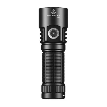 Superfire L22 XHP70.2 LED žibintuvėlis 3000 liumenų, įkraunamas per USB-C, su power bank funkcija, juodos spalvos