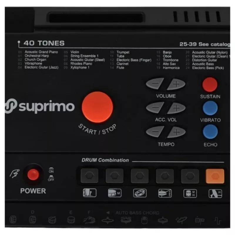 SUPRIMO MQ 6116 61 klavišų vaikų mokymosi klaviatūra su LCD, 128 garsais, 128 ritmais, įrašymu, mikrofono įvestimi, juoda