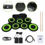 SUPRIMO Roll Up Drum Pad – 9-padų nešiojamas elektroninis būgnų komplektas su pedalais, USB MIDI, įmontuotais garsiakalbiais, juodas