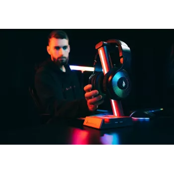 SureFire VINSON N2 RGB žaidimų ausinių stovas su 2 prievadų USB šakotuvu ir 3.5mm garso pralaidumu