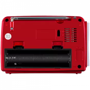 SVEN SRP-150 nešiojamas garsiakalbis, raudonas (3W, Bluetooth, FM/AM/SW, USB, microSD, žibintuvėlis, baterija)