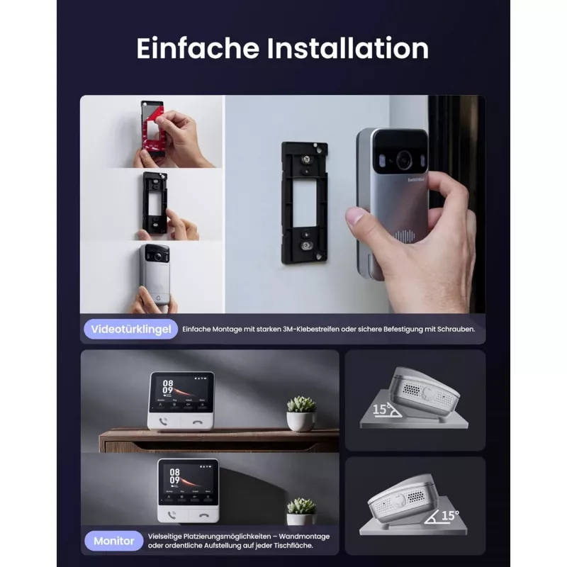 Switchbot SWB VDB-M-SW - WiFi vaizdo skambutis su 4,3 inch spalvotu ekranu (balta/sidabrinė)