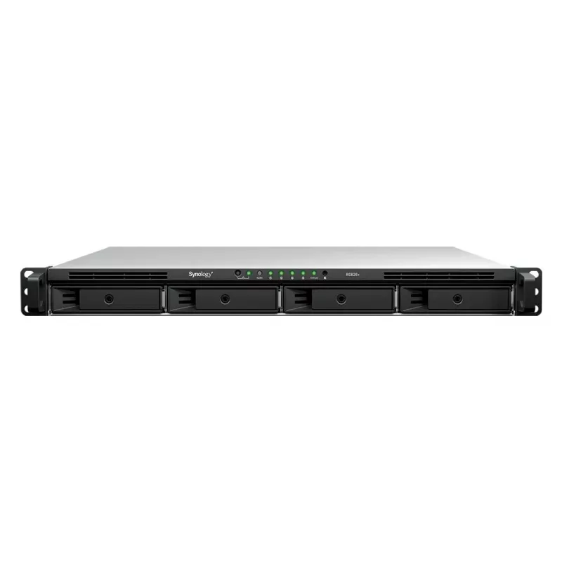 Synology RS826+ 1U stelažinis 4 diskų NAS, AMD Ryzen V1500B, 4GB DDR4 ECC, 4x 1GbE, be diskų