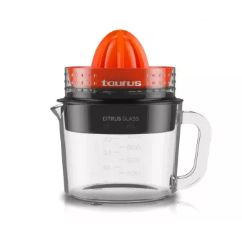 Taurus Citrus Glass elektrinė citrusinių vaisių spaudyklė 30 W 1 L stiklinis ąsotis juoda raudona permatoma