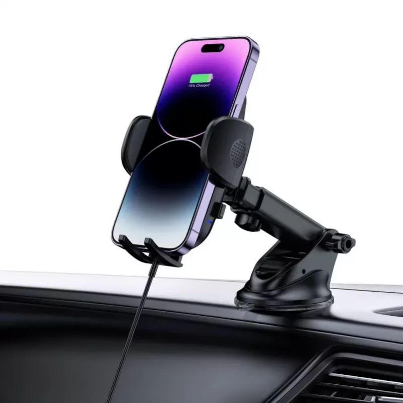 Tech-Protect CM15W-V1 Universalus automobilinis telefono laikiklis su 15W Qi belaidžiu įkrovikliu prietaisų skydeliui ir oro ventiliacijai - Juoda