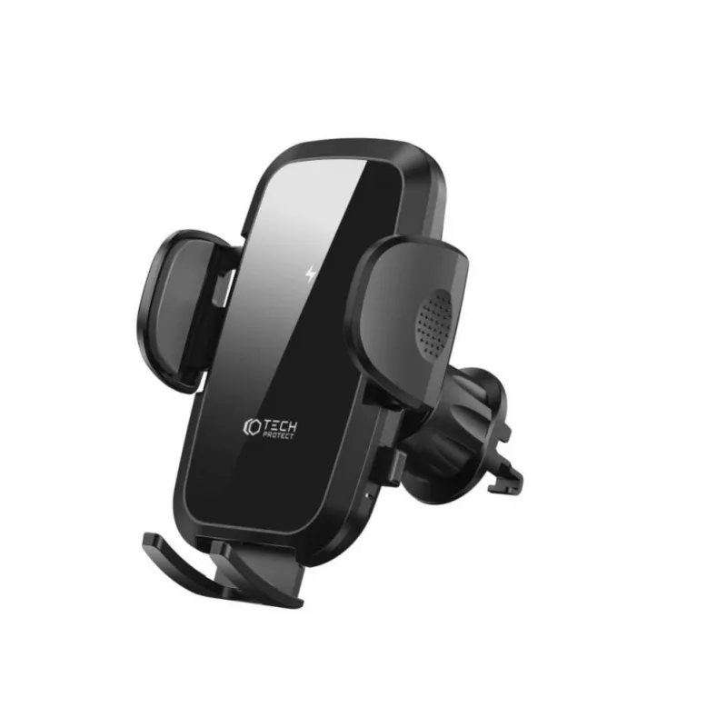 Tech-Protect CM15W-V1 Universalus automobilinis telefono laikiklis su 15W Qi belaidžiu įkrovikliu prietaisų skydeliui ir oro ventiliacijai - Juoda