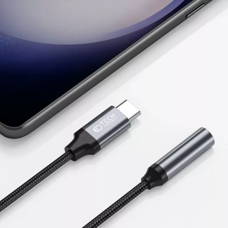 Tech-Protect USB-C į 3,5 mm mini lizdo garso adapteris (moteriškas) - juodas