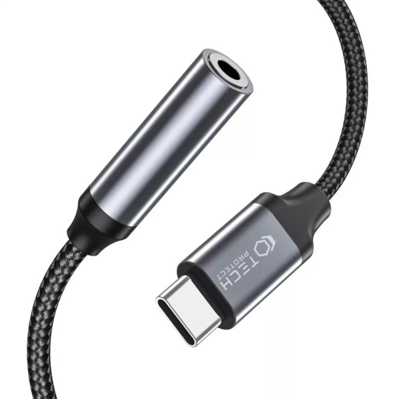 Tech-Protect USB-C į 3,5 mm mini lizdo garso adapteris (moteriškas) - juodas