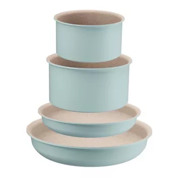 Tefal Ingenio Eucalyptus 5 dalių puodų ir keptuvių rinkinys su nuimamomis rankenomis, titano nelipnia danga, tinka indukcijai, juoda/pilka