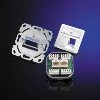 Telegärtner AMJ45 8/8 K Up/50 Cat.6A įleidžiama duomenų rozetė, 2x RJ45, ekranuota, perlų balta RAL 1013 J00020A0501