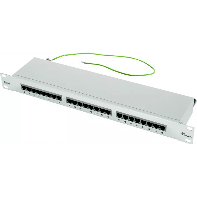 TELEGÄRTNER Cat.5e 24 prievadų RJ45 patch panelis, 1U, 19 colių, šviesiai pilkas