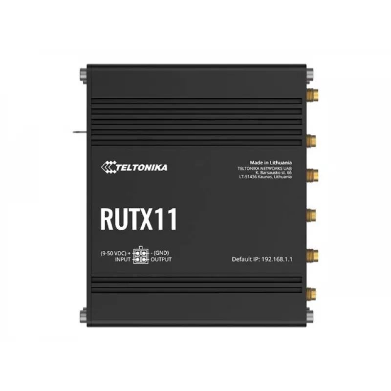 Teltonika RUTX11 4G/LTE Cat 6 maršrutizatorius dviem SIM kortelėms, JAV versija, dviejų dažnių Wi-Fi 5, 4x Gigabit Ethernet, Bluetooth LE, GPS