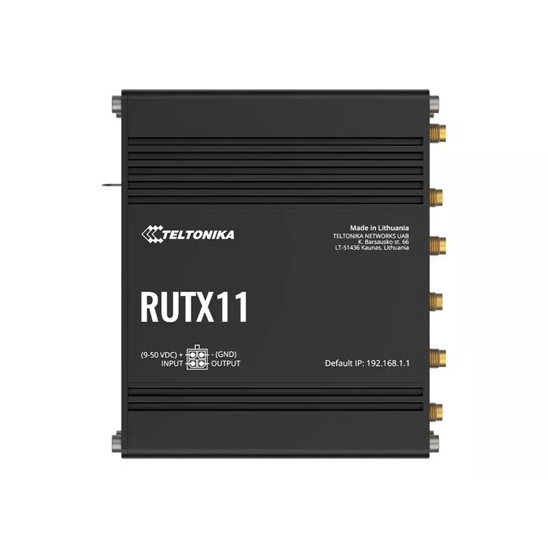 Teltonika RUTX11 4G/LTE Cat 6 maršrutizatorius dviem SIM kortelėms, JAV versija, dviejų dažnių Wi-Fi 5, 4x Gigabit Ethernet, Bluetooth LE, GPS