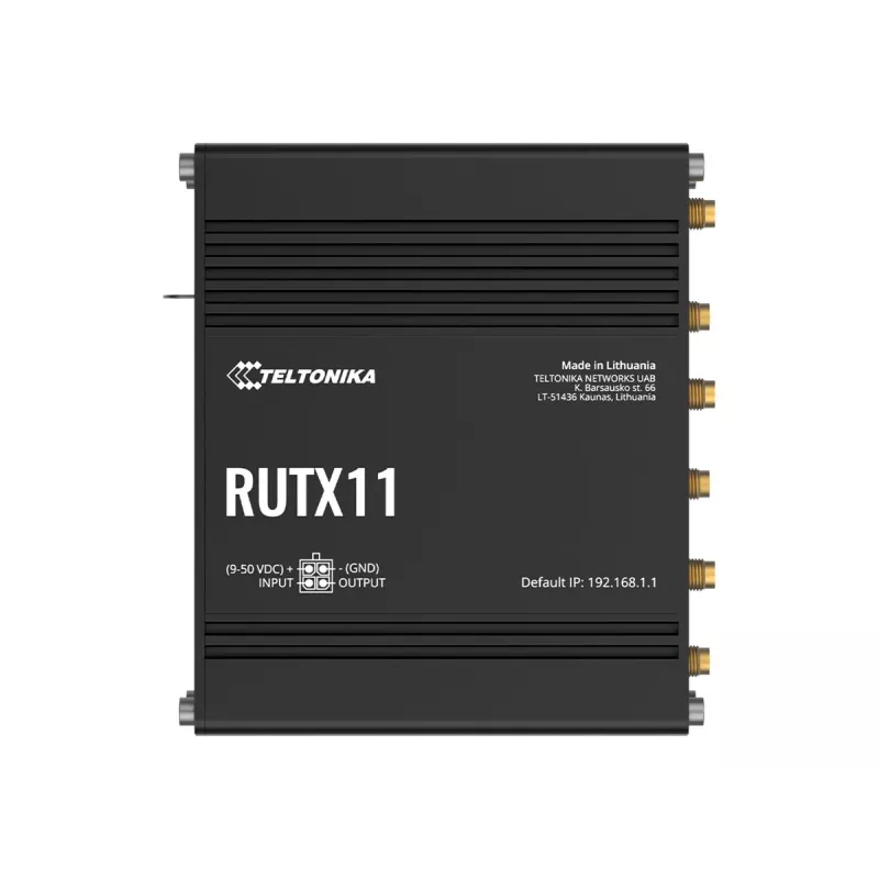 Teltonika RUTX11 4G/LTE Cat 6 maršrutizatorius dviem SIM kortelėms, JAV versija, dviejų dažnių Wi-Fi 5, 4x Gigabit Ethernet, Bluetooth LE, GPS