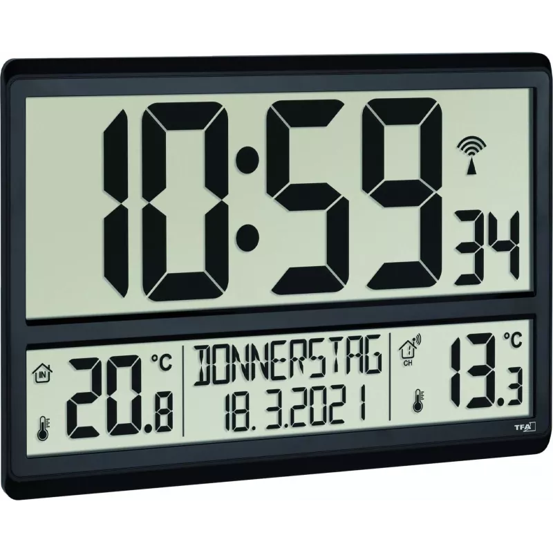 TFA 60.4521.01 XL Radijo laikrodis su vidaus ir lauko temperatūra