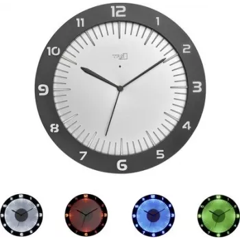TFA LUMOCLOCK radijo valdomas sieninis laikrodis su spalvotu apšvietimu, skaitmeniniu LCD, 7 spalvomis, patalpų temperatūra, žadintuvu, snaudimo funkcija, 12/24H, DCF-77