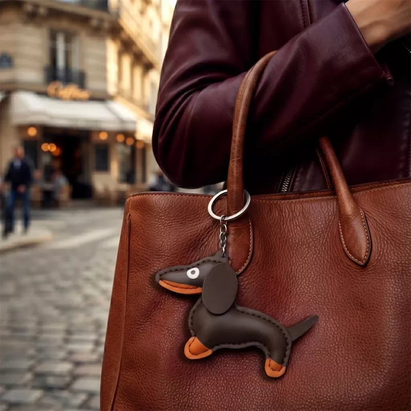 TFO Universal Phone Chain su taksų motyvu, ruda, 150 cm, reguliuojamas kryžminis dirželis su inkarėliu