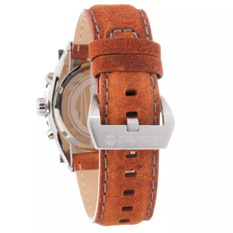 Timberland vyriškas laikrodis TBL1331JS-02C 45mm nerūdijančio plieno kvarcinis analoginis juodas ciferblatas ruda odinė juosta