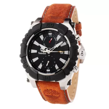 Timberland vyriškas laikrodis TBL1331JS-02C 45mm nerūdijančio plieno kvarcinis analoginis juodas ciferblatas ruda odinė juosta