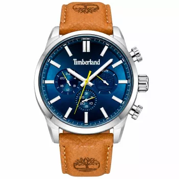 Timberland vyriškas laikrodis TDWGF0028702M (53mm) - Nerūdijančio plieno korpusas, rudos odos dirželis, juodas ciferblatas