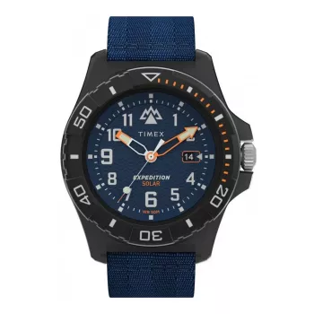 TIMEX vyriškas laikrodis Expedition North Field Post Solar TW2V40300 – 46 mm nerūdijančio plieno korpusas, žalias ciferblatas, rudas odinis dirželis, saulės kvarcas