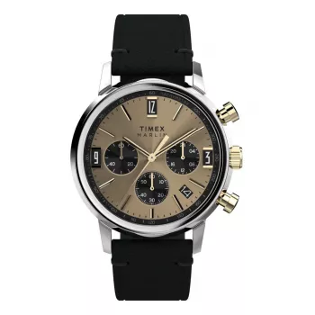 Timex Men's Expedition Scout TW2W60300A analoginis kvarcinis laikrodis – 43 mm, juodas ciferblatas, ruda odinė juosta, INDIGLO foninis apšvietimas