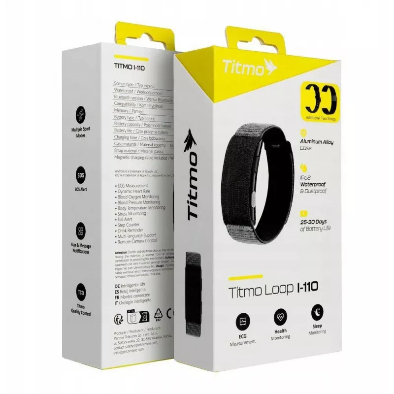 Titmo Loop I-110 išmanioji apyrankė juoda su EKG, HRV, kraujospūdžio, SpO2, IP68