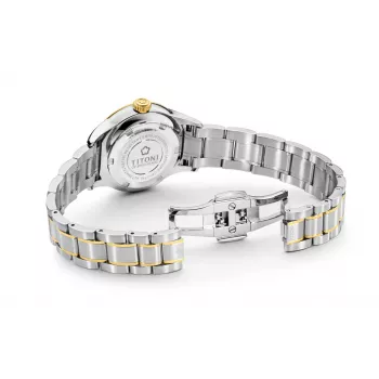 TITONI Airmaster moteriškas laikrodis 23733SY-583 29mm Šveicariškas kvarcinis nerūdijantis plienas su geltono aukso PVD
