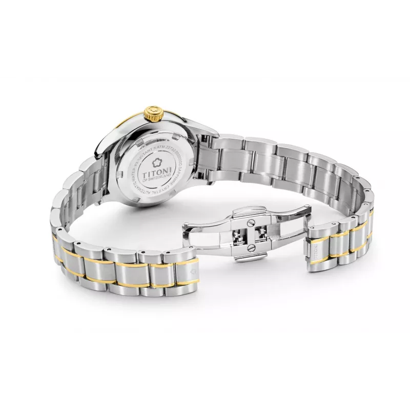 TITONI Airmaster moteriškas laikrodis 23733SY-583 29mm Šveicariškas kvarcinis nerūdijantis plienas su geltono aukso PVD