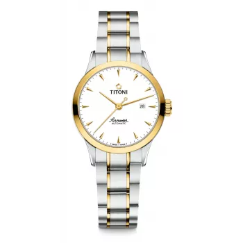 TITONI Airmaster moteriškas laikrodis 23733SY-583 29mm Šveicariškas kvarcinis nerūdijantis plienas su geltono aukso PVD