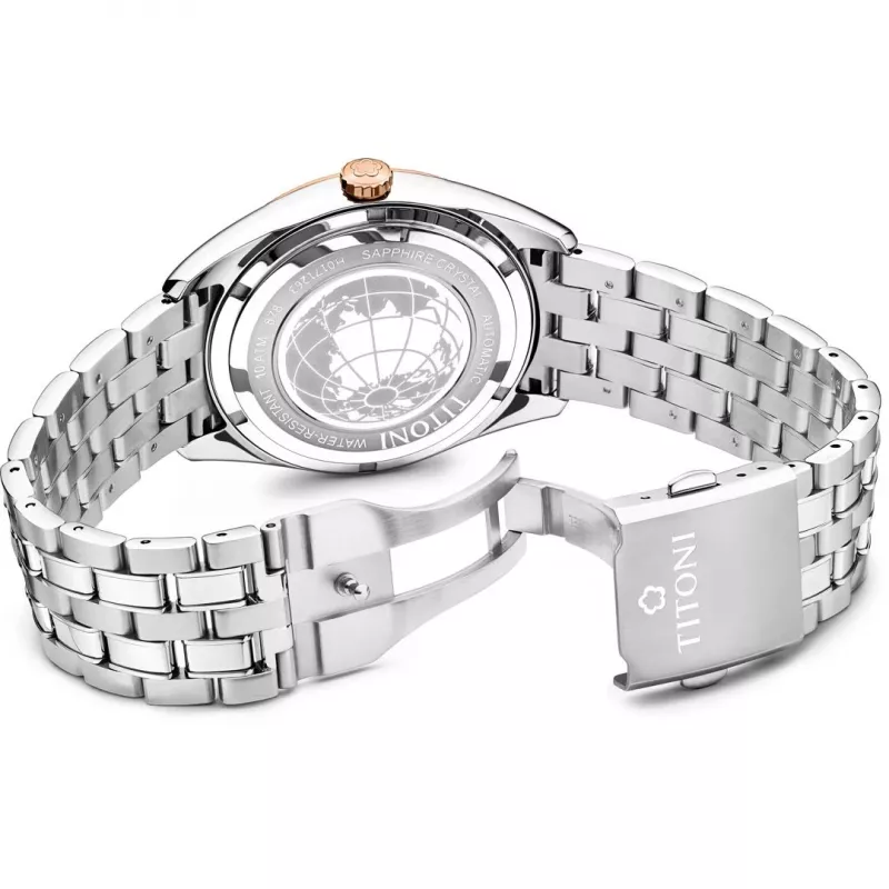 TITONI Airmaster Vyriškas Šveicariškas Automatinis Laikrodis 878SRG-657 41mm Rožinis Auksas PVD Nerūdijantis Plienas Ruda Oda