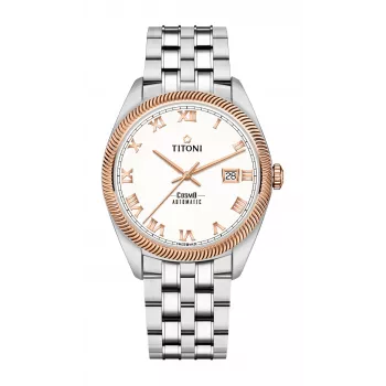 TITONI Airmaster Vyriškas Šveicariškas Automatinis Laikrodis 878SRG-657 41mm Rožinis Auksas PVD Nerūdijantis Plienas Ruda Oda