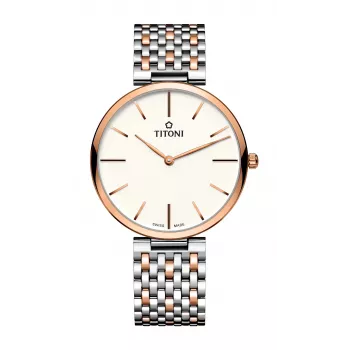 TITONI Airmaster Vyriškas Laikrodis TQ52718SRG606 37mm Šveicariškas Kvarcinis Sidabrinis Ciferblatas Rudo Odinio Dirželio