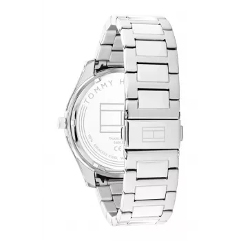 Tommy Hilfiger vyriškas laikrodis 1710541 analoginis kvarcinis 44mm nerūdijančio plieno korpusas rudos odos dirželis mėlynas ciferblatas