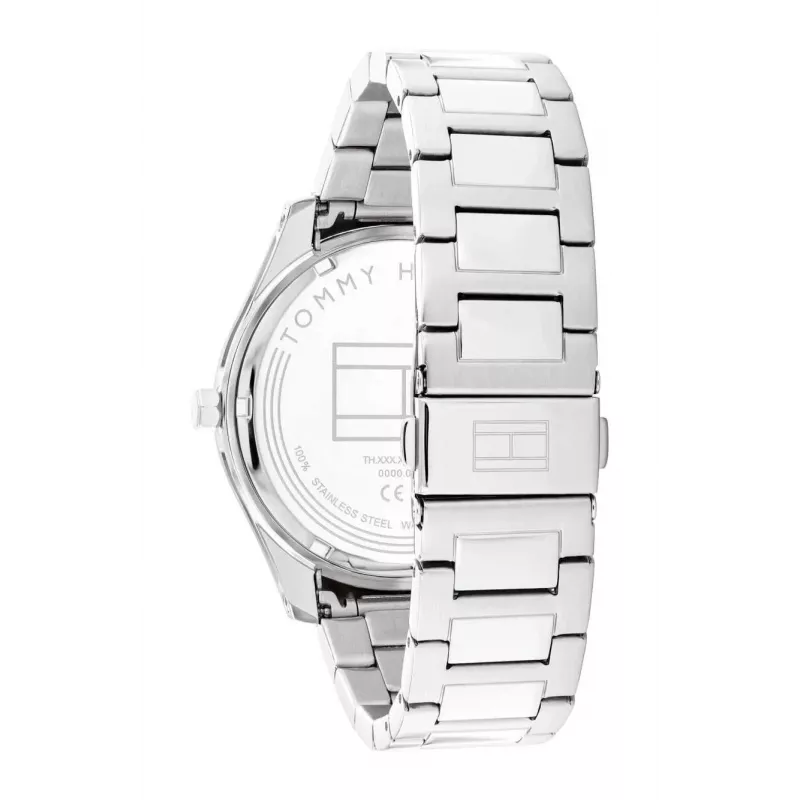 Tommy Hilfiger vyriškas laikrodis 1710541 analoginis kvarcinis 44mm nerūdijančio plieno korpusas rudos odos dirželis mėlynas ciferblatas