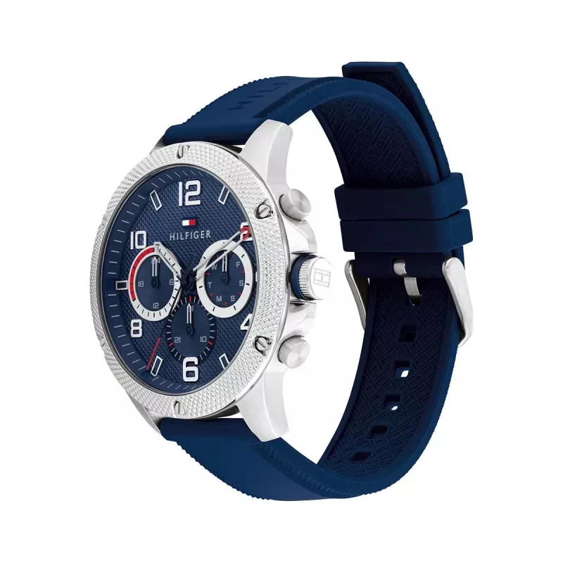 Tommy Hilfiger Vyriškas Laikrodis 1792027 Analoginis Kvarcinis 44mm Mėlynas Ciferblatas Sidabrinis Nerūdijantis Plienas