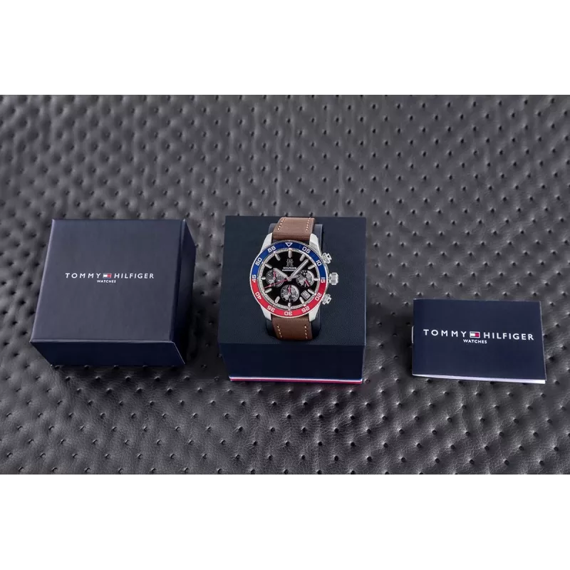 Tommy Hilfiger Vyriškas Damon Laikrodis 1792166 40mm Mėlynas Ciferblatas Ruda Oda