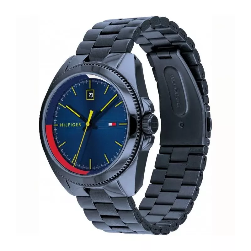 Tommy Hilfiger vyriškas laikrodis TH1791689 44 mm mėlynas ciferblatas rudas odinis dirželis