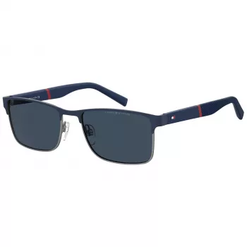 TOMMY HILFIGER TH-2040-S-KU0 Vyriški stačiakampiai akiniai nuo saulės Havana acetato rėmelis pilki polikarbonato lęšiai UV400