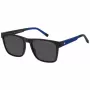 TOMMY HILFIGER TH-2144-S-D51 Vyriški stačiakampiai akiniai nuo saulės - juodas acetatinis rėmelis, pilki polikarbonatiniai lęšiai 55/19/145 mm