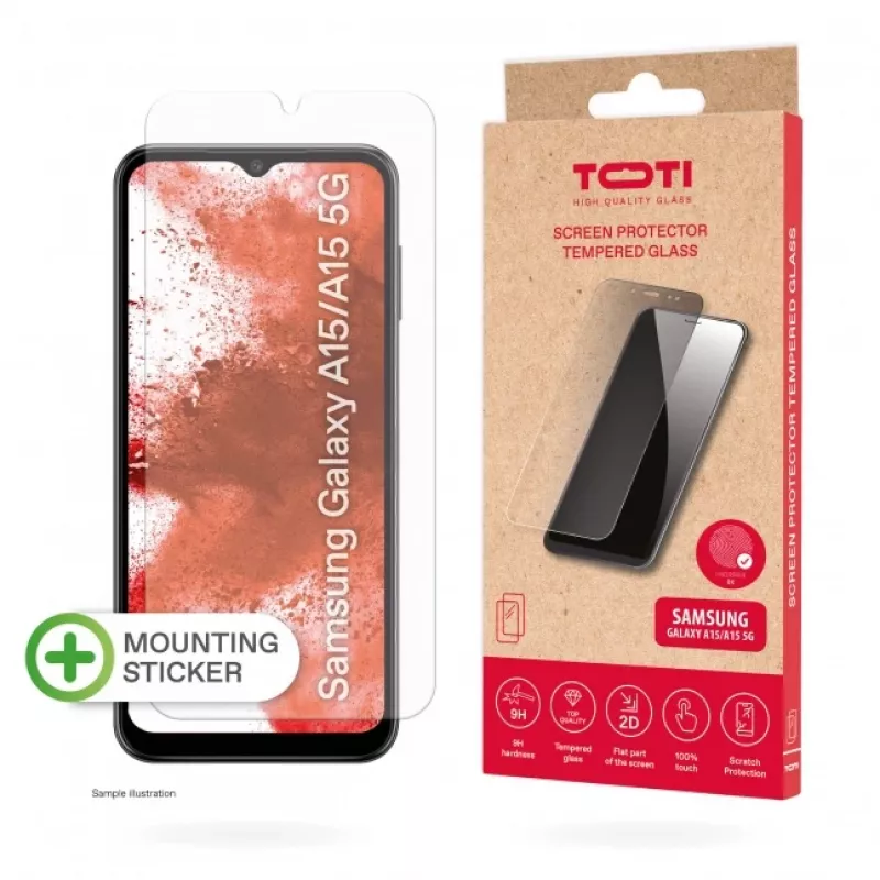 TOTI grūdinto stiklo 2D ekrano apsauga, skirta Samsung Galaxy A15/A15 5G, permatoma