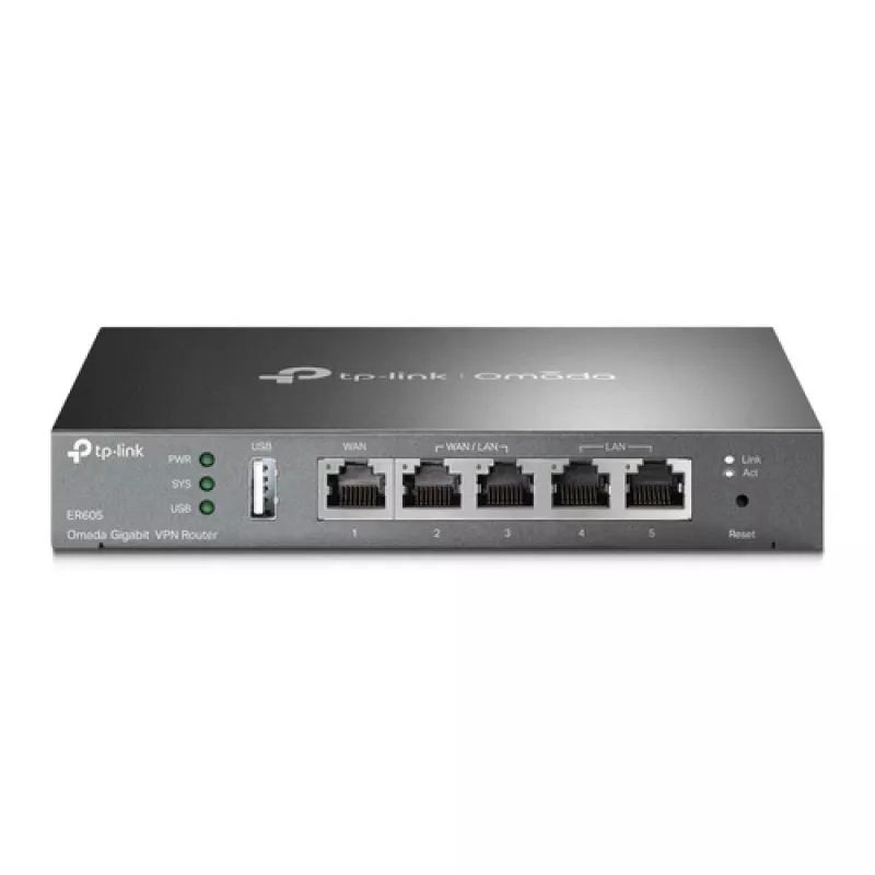 TP-LINK ER605 SafeStream Router - Gigabit VPN maršrutizatorius su 4 prievadų jungikliu, 3 WAN prievadais, montuojamas ant sienos