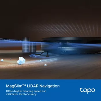 TP-Link Tapo RV20 Max Plus robotas siurblys ir šluostė su automatine ištuštinimo stotimi, LiDAR navigacija, 4200 Pa siurbimo galia, 2600 mAh baterija, Wi-Fi, Alexa ir Google Assistant