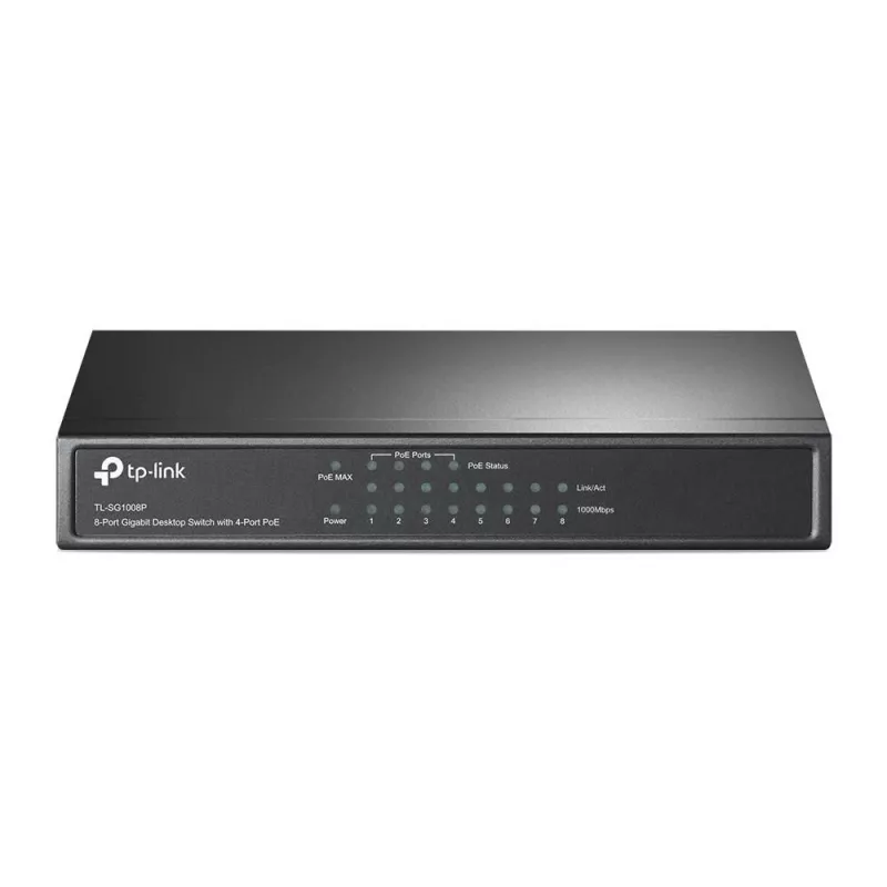 TP-Link TL-SG1008P 8 prievadų Gigabit stalinis PoE+ komutatorius, 4 PoE prievadai, 64W biudžetas, metalinis