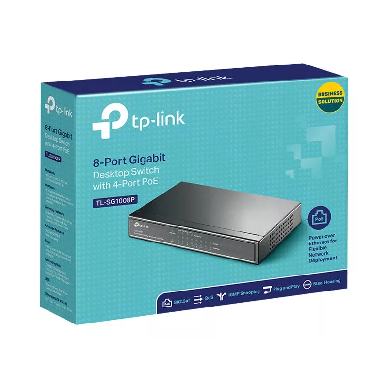 TP-Link TL-SG1008P 8 prievadų Gigabit stalinis PoE+ komutatorius, 4 PoE prievadai, 64W biudžetas, metalinis